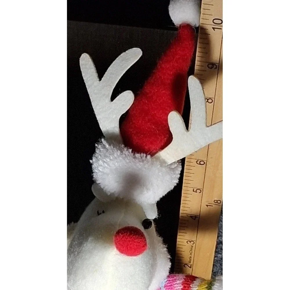 Holiday Time Rainbow Sweater Reindeer Plush Christmas Decor Set of 2 White Red